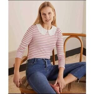 NWOT Boden Pink White Kathleen Jersey Stripe Lace Collared Top Size 4